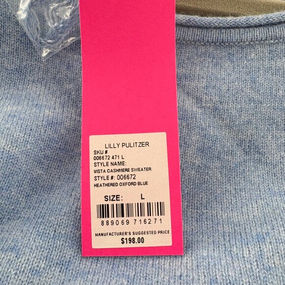 NWT Lilly Pulitzer Heathered Oxford Blue Vista Cashmere Sweater Large - Picture 5 of 6